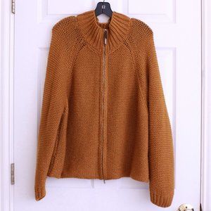 Fabiana Flippi Merino Wool Blend Mock Neck Zip Up Sweater Brown Orange